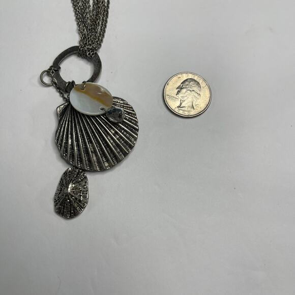 Chico's pendant necklace burnished silver tone with shell pendant chain link 16" - Picture 8 of 13